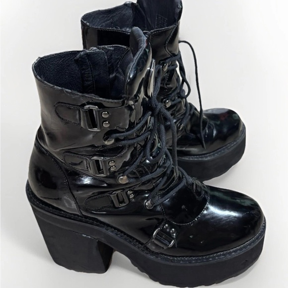 KillStar Broom Rider Black Combat style Boots with Moon Detail Womens  Sz 11 - Picture 4 of 10